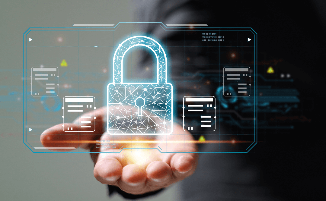 Holographic cybersecurity lock interface.